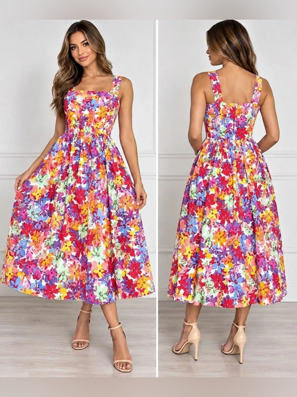 Maggy London Women’s Size 6 Multicolor Floral Fit & Flare Midi Dress